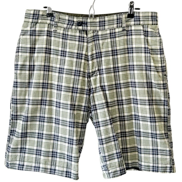 Men's Flat Front Reversible Chino Shorts Green Plaid Size 34 - Picture 2 of 9